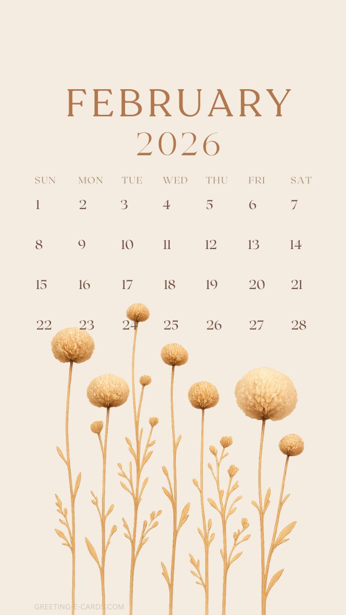 February 2026 Calendar Phone Wallpaper