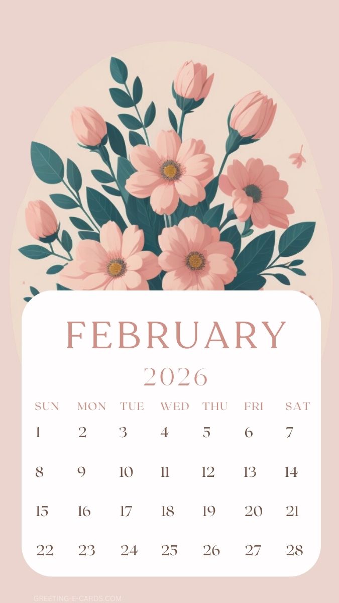 February 2026 Calendar Floral Phone Wallpaper
