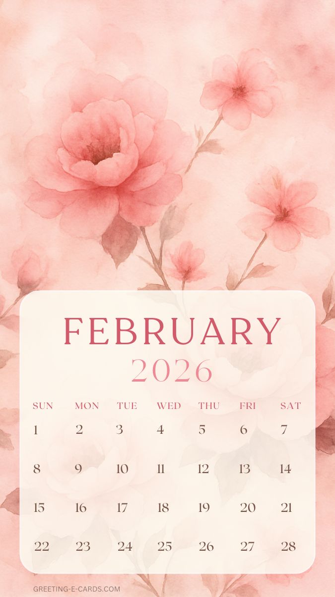 February 2026 Calendar Phone Wallpaper with Flowers