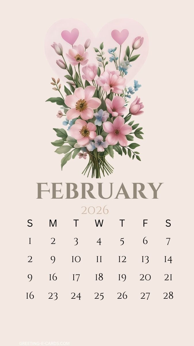 February 2026 Floral Calendar Phone Wallpaper