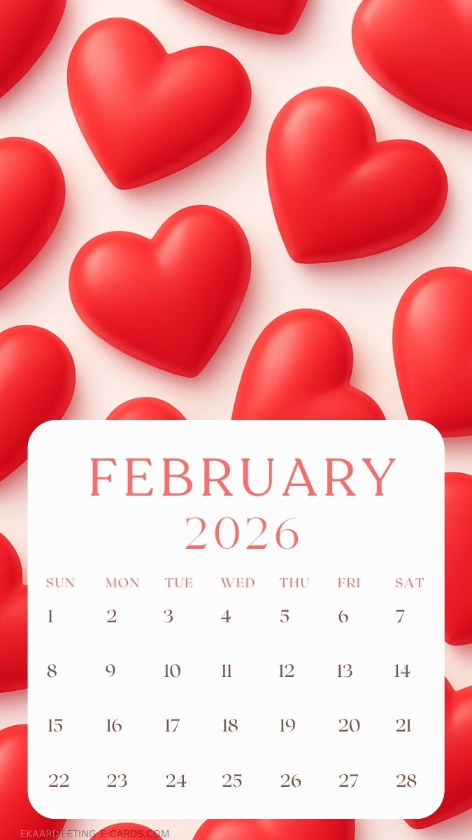 February 2026 Hearts Calendar Phone Wallpaper