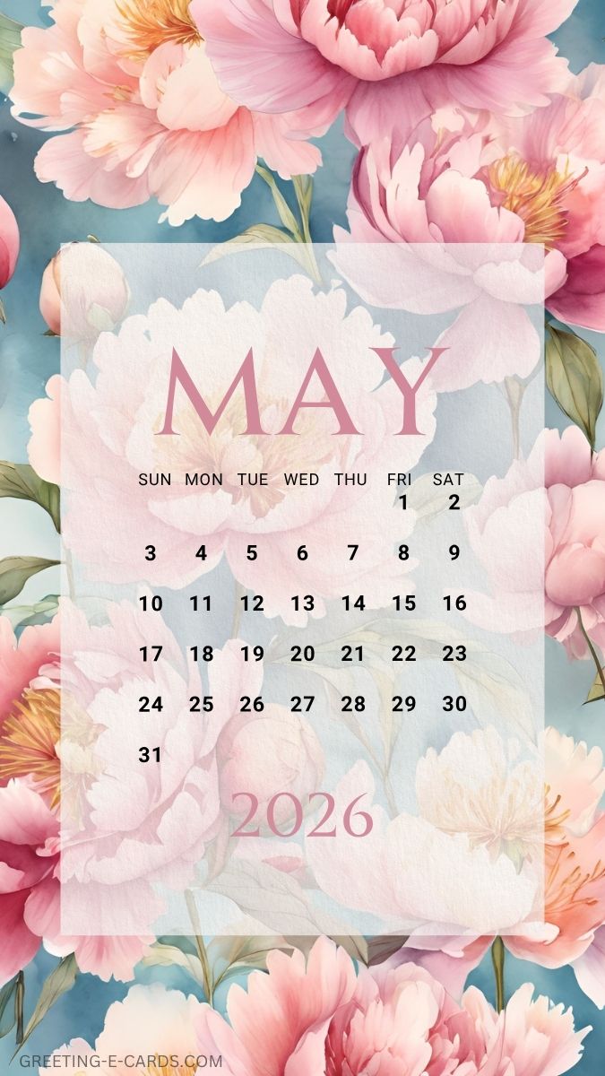 Floral Calendar Phone Wallpaper for May 2026 - Free E-card no sign up
