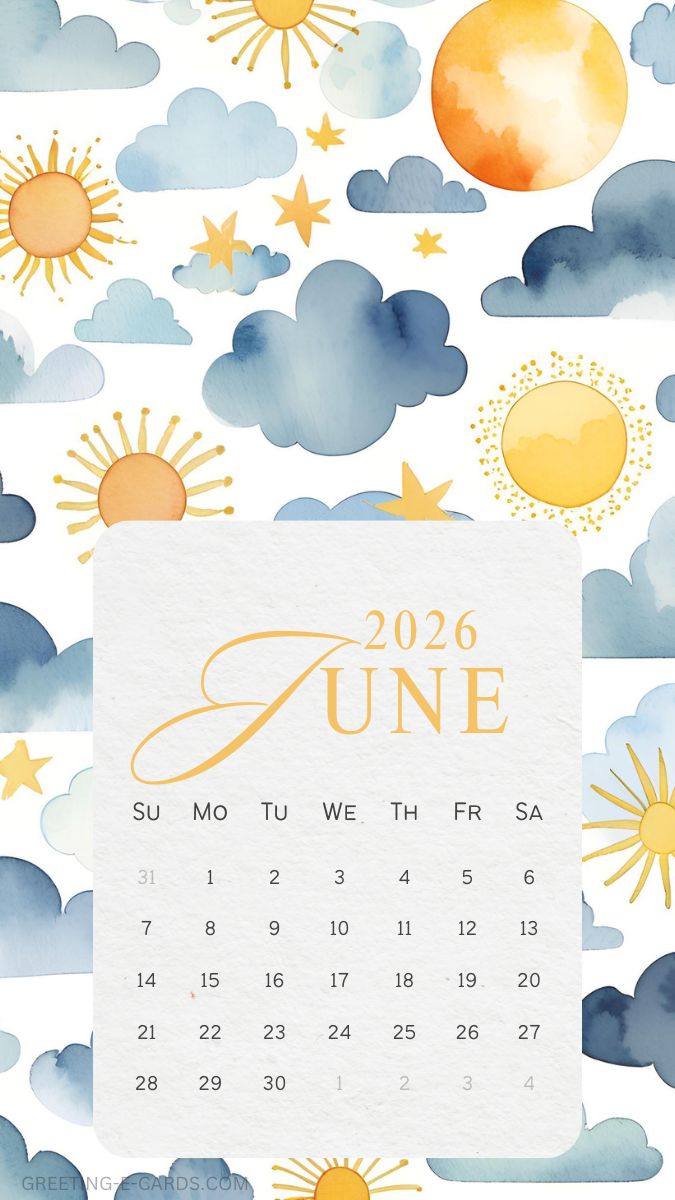 June 2026 Calendar Phone Wallpaper - Free E-card no sign up