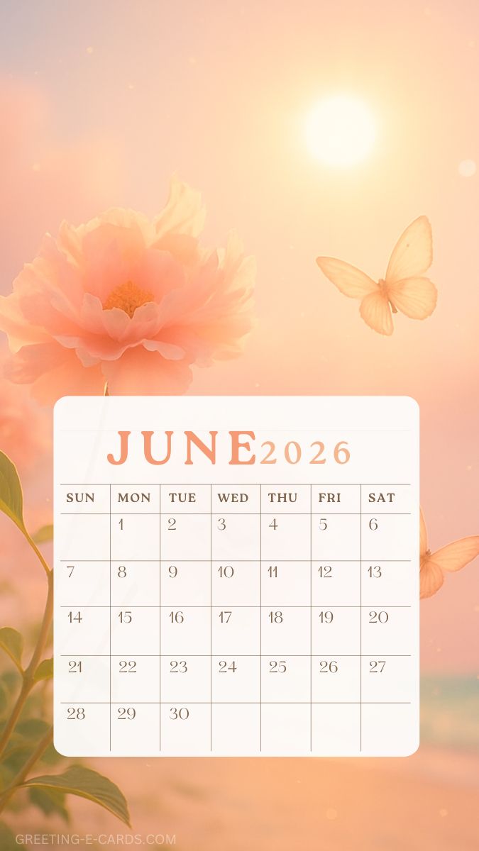June 2026 Floral Calendar Phone Wallpaper - Free E-card no sign up
