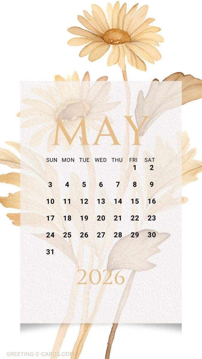 May 2026 Calendar Phone Wallpaper with Flowers - Free E-card no sign up