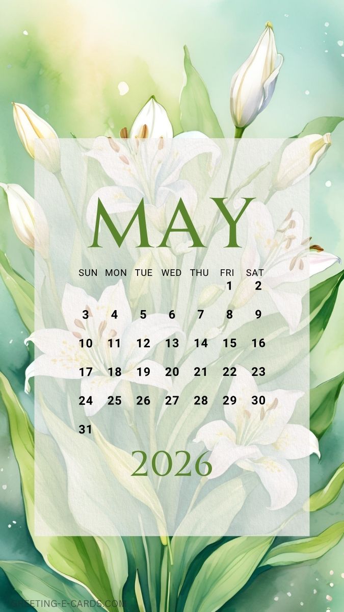 May 2026 Calendar Phone Wallpaper with Flowers - Free E-card no sign up