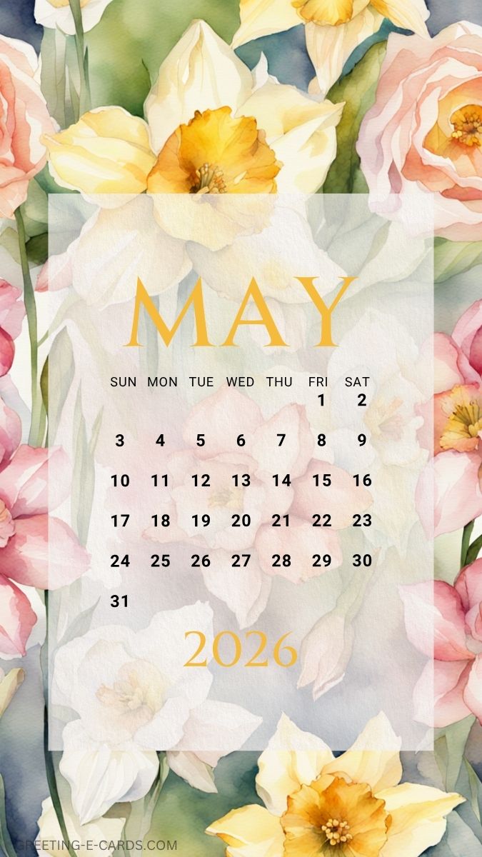 May 2026 Floral Calendar Phone Wallpaper - Free E-card no sign up