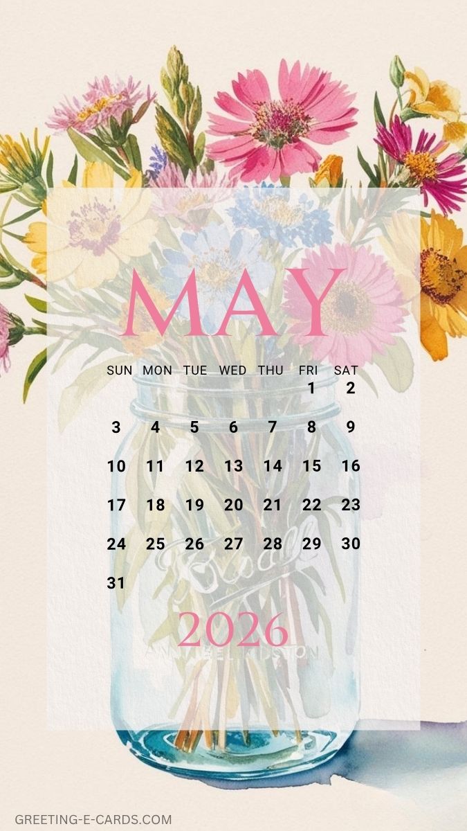 May 2026 Calendar Nature Phone Wallpaper - Free E-card no sign up