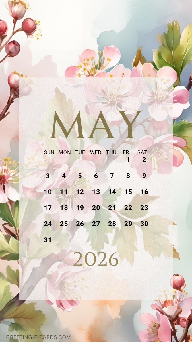 May 2026 Calendar Phone Wallpaper with Flowers - Free E-card no sign up
