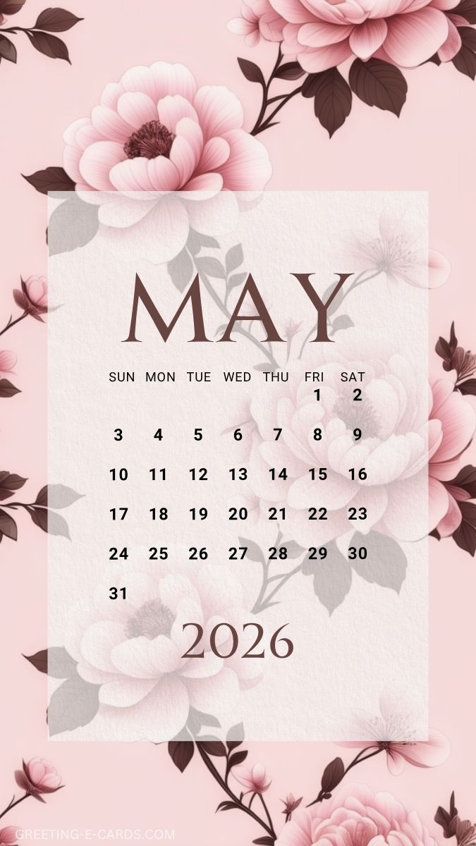 May Calendar Phone Wallpaper with Pink Flowers - Free E-card no sign up