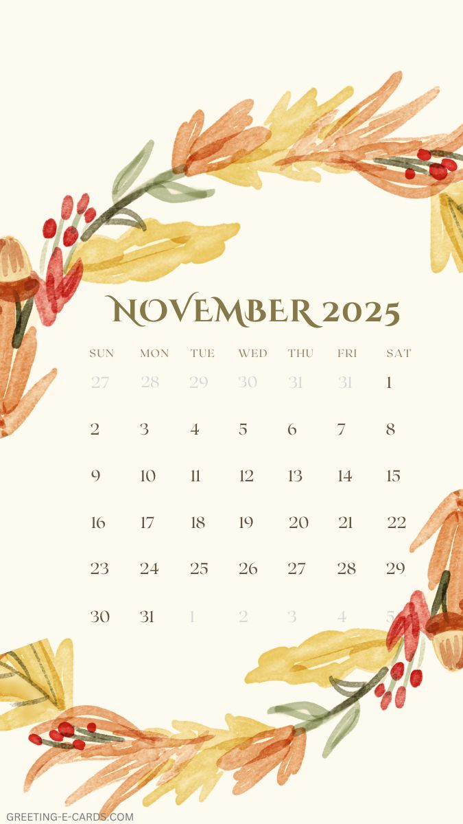 November 2025 Calendar Phone Wallpaper