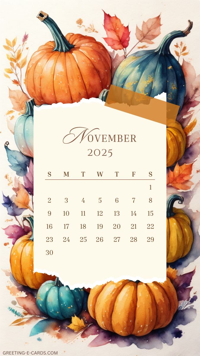 November Calendar Phone Wallpaper with Pumpkins