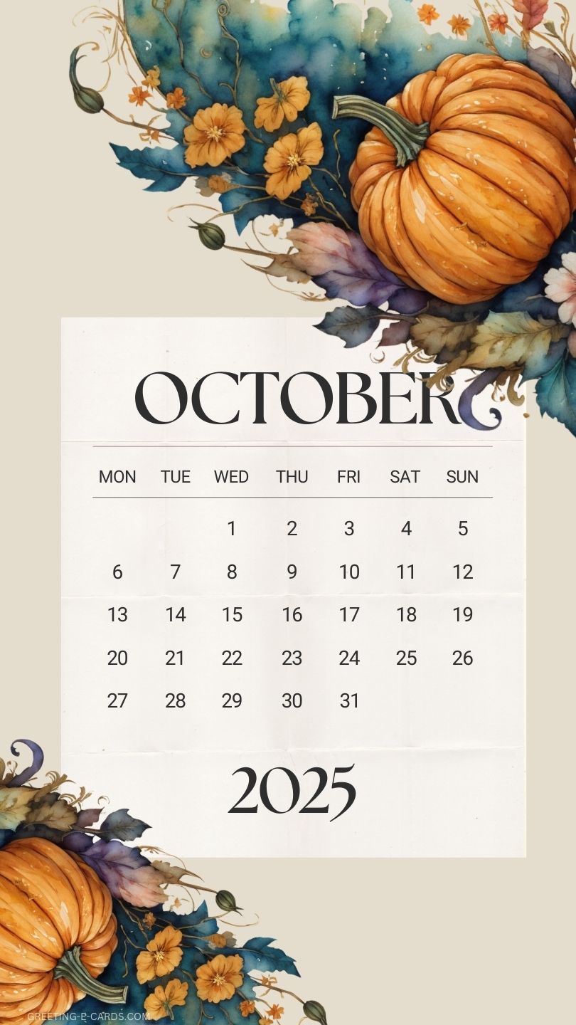 October 2025 Calendar Phone Wallpaper with Pumpkins