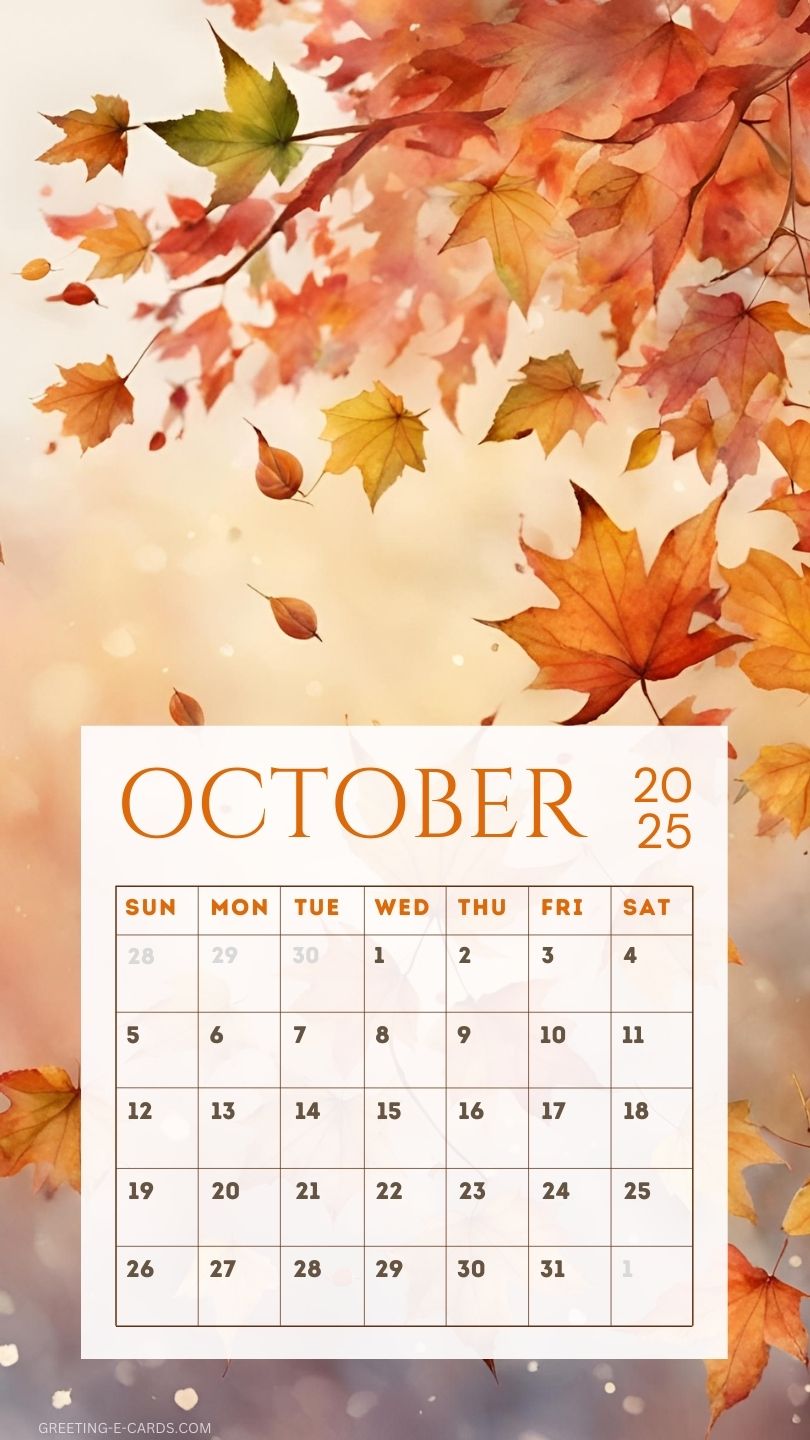 October Autumn Leaves Calendar Phone Wallpaper