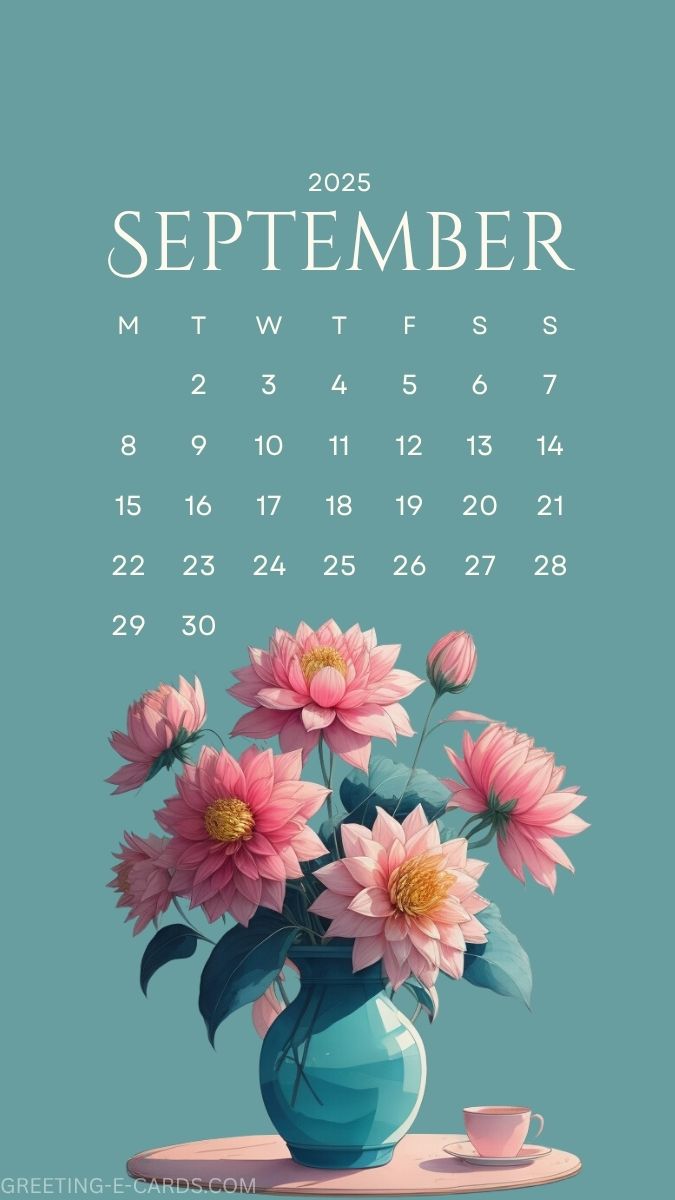 September 2025 Floral Calendar Phone Wallpaper
