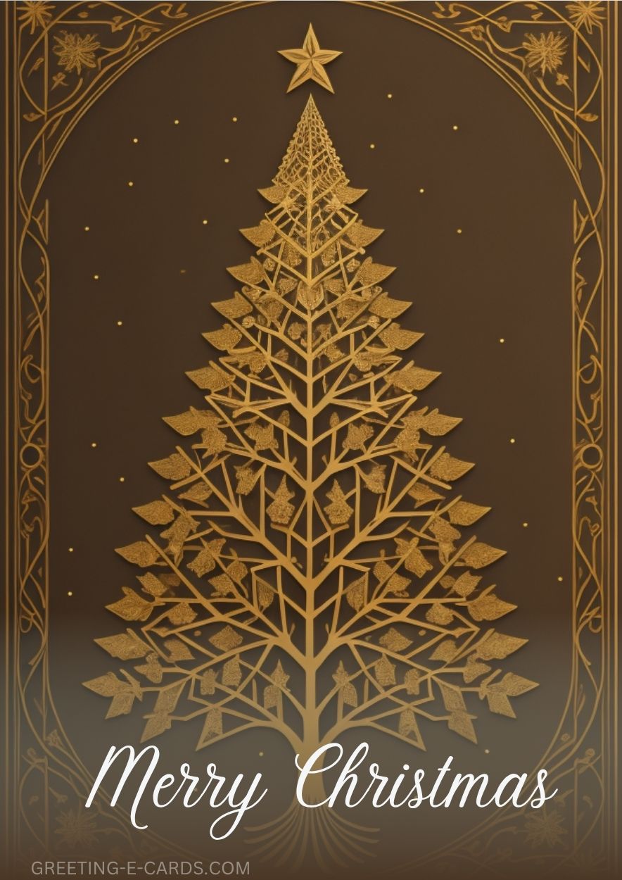 Elegant Gold Christmas Tree E-Card