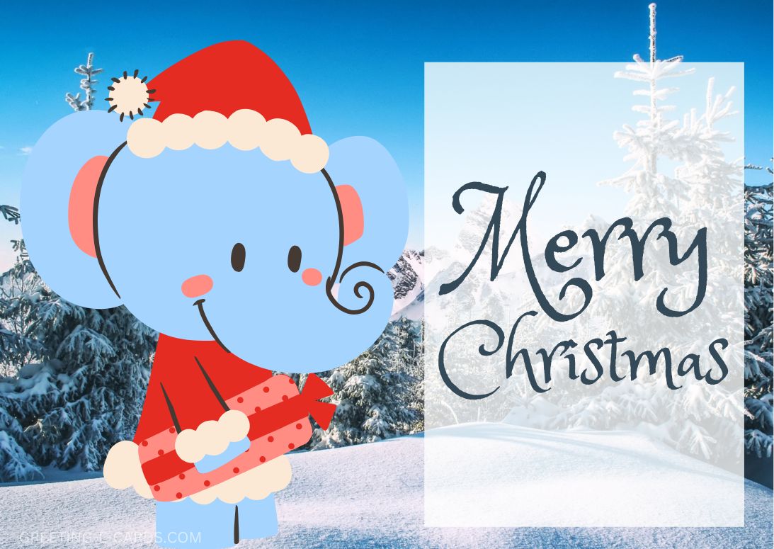 Merry Christmas E-Card with Cute Elephant