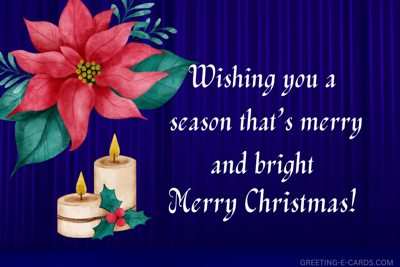 Merry Christmas E-Card with Poinsettia and Candles