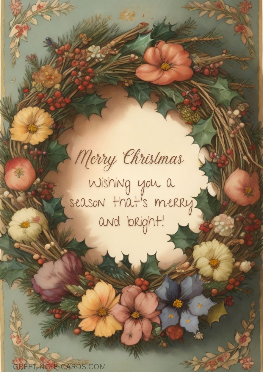 Merry Christmas Floral Wreath E-Card