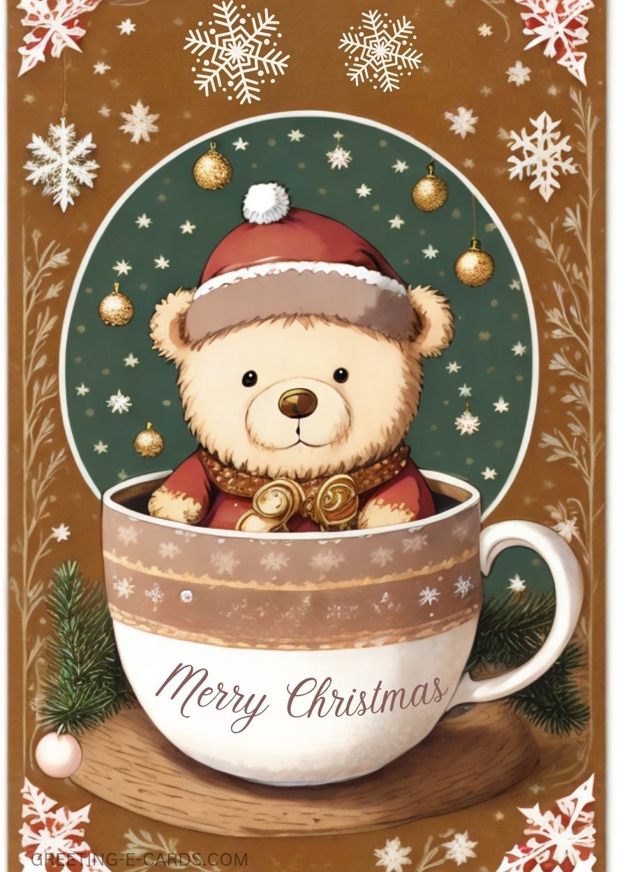 Merry Christmas Teddy in a Mug E-Card
