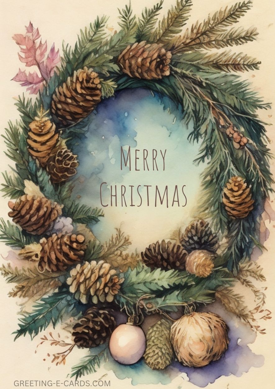 Merry Christmas Watercolor Wreath E-Card