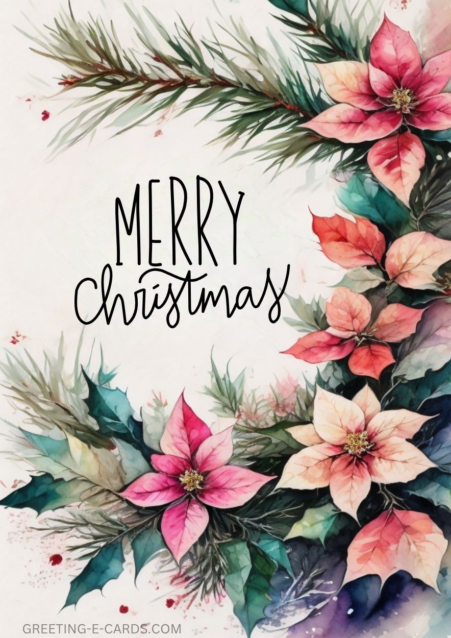 Watercolor Poinsettia Christmas E-Card
