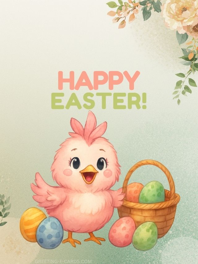 Cute Chick Happy Easter E-Card - Free E-card no sign up