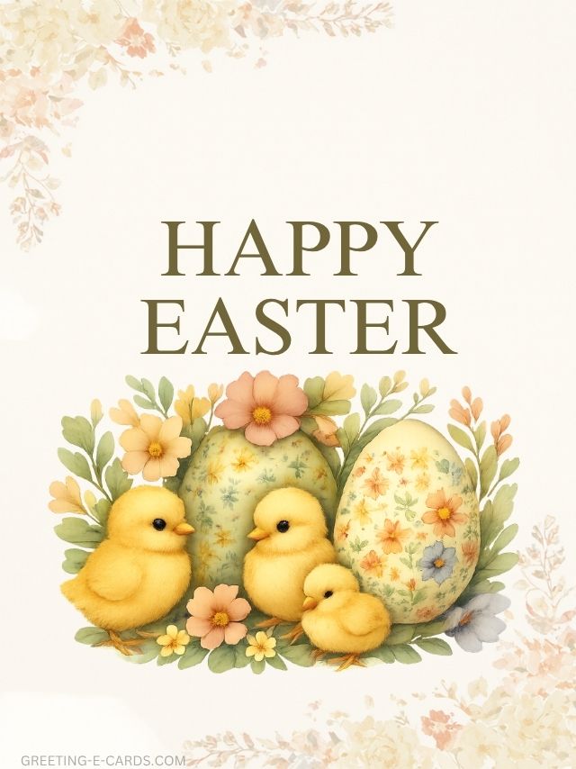Cute Easter E-Card with Baby Chicks - Free E-card no sign up