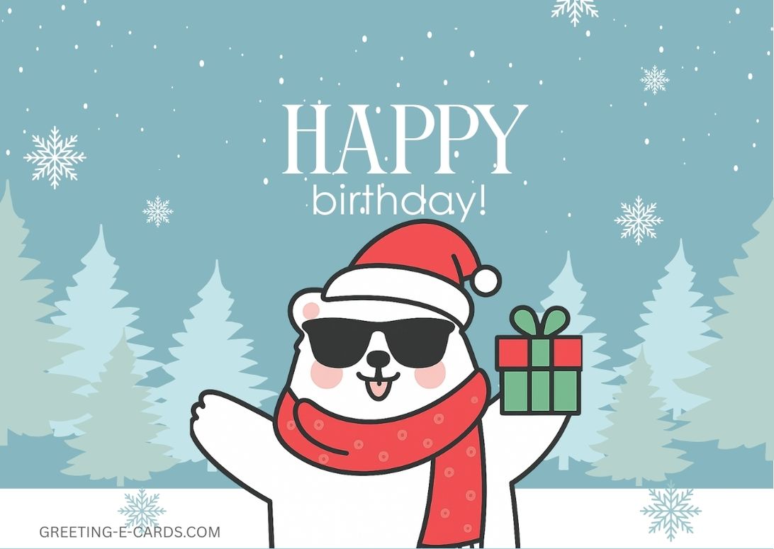 Funny Winter Birthday E-Card with Polar Bear