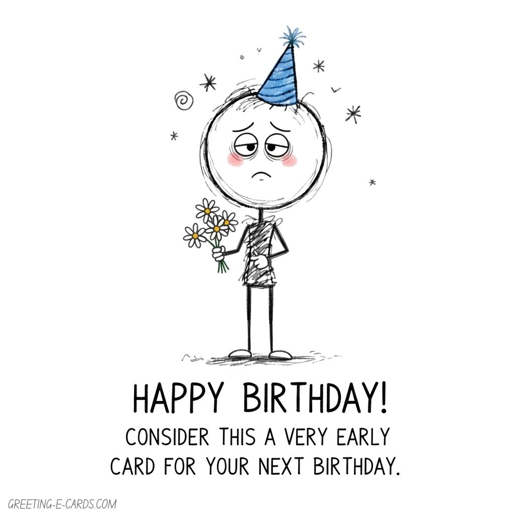 Funny Belated Birthday E-Card with Party Hat - Free E-card no sign up