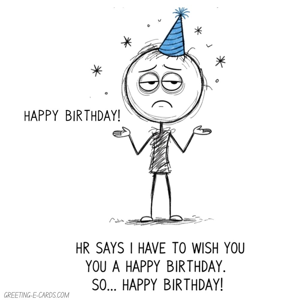 Funny Office Birthday E-Card with HR Message - Free E-card no sign up