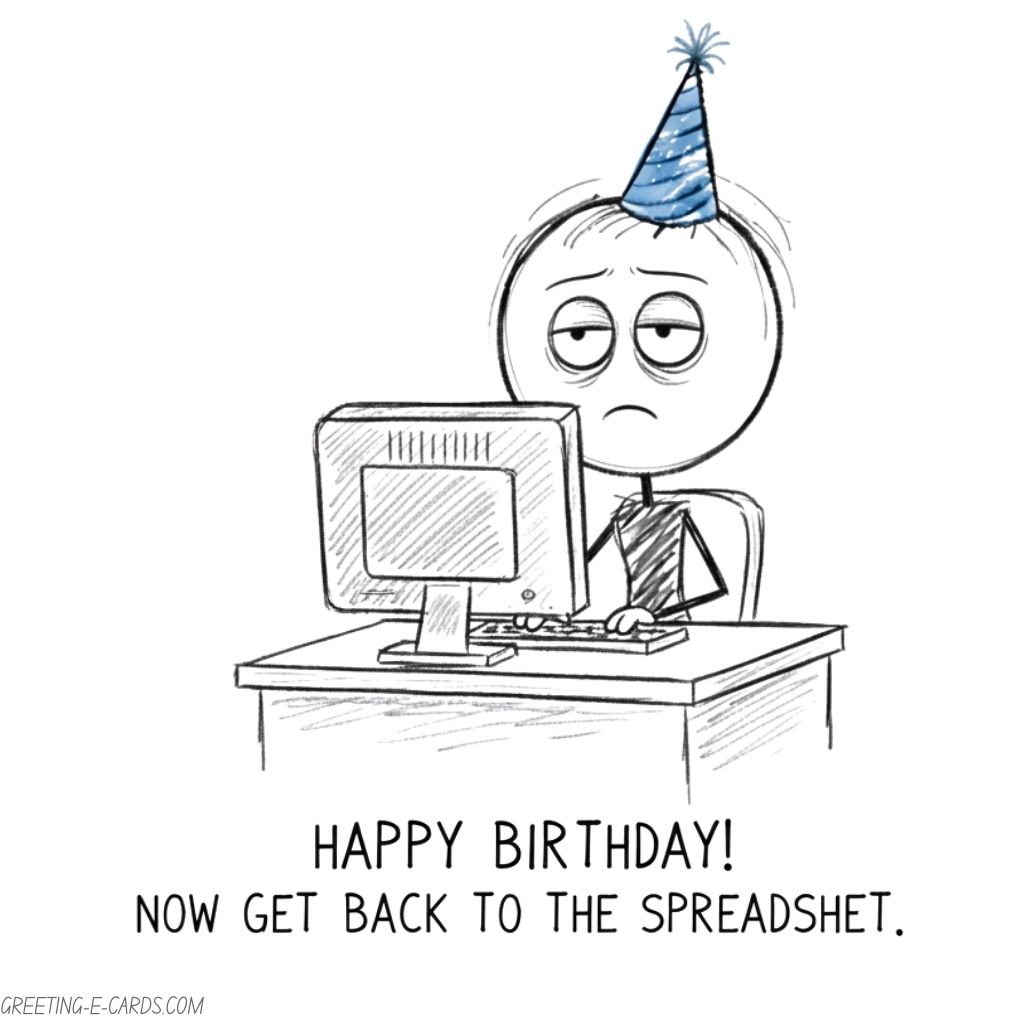 Funny Office Birthday E-Card with Spreadsheet - Free E-card no sign up