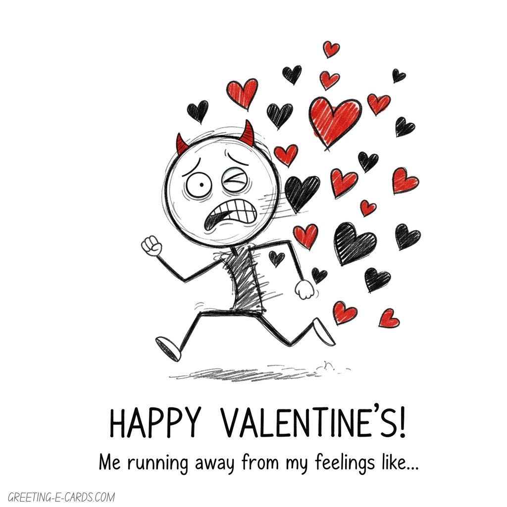 Funny Valentine's Day E-Card: Running from Feelings - Free E-card no sign up