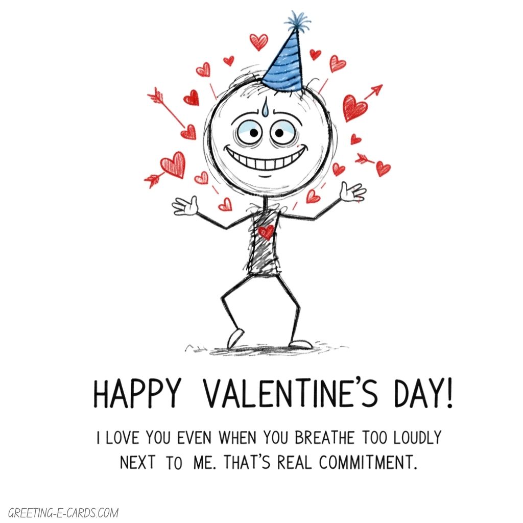 Funny Valentine's Day E-Card with Stick Figure - Free E-card no sign up