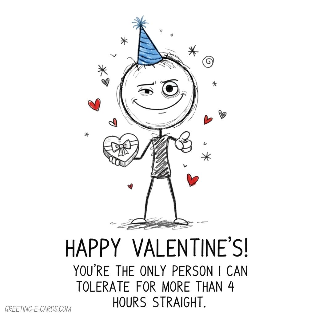 Funny Valentine's Day E-Card with Stick Figure - Free E-card no sign up
