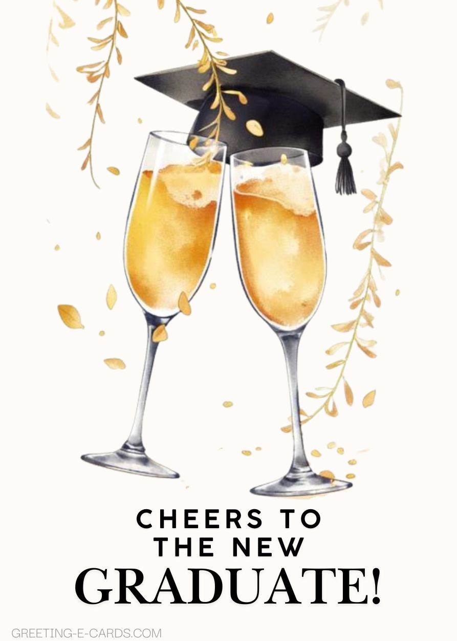 Cheers Graduation E-Card with Champagne - Free E-card no sign up