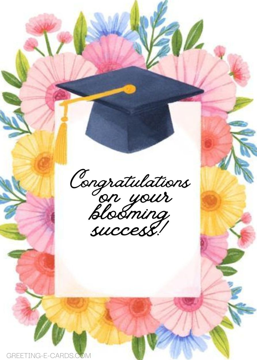 Floral Graduation E-Card with Cap - Free E-card no sign up