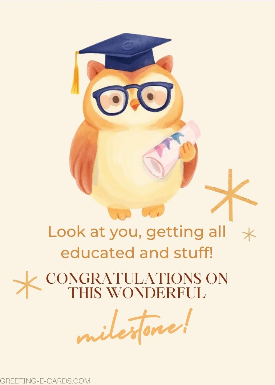 Funny Graduation E-Card with Owl - Free E-card no sign up