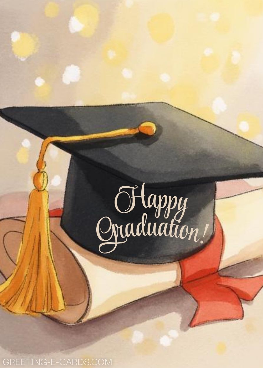 Happy Graduation E-Card with Cap and Diploma - Free E-card no sign up