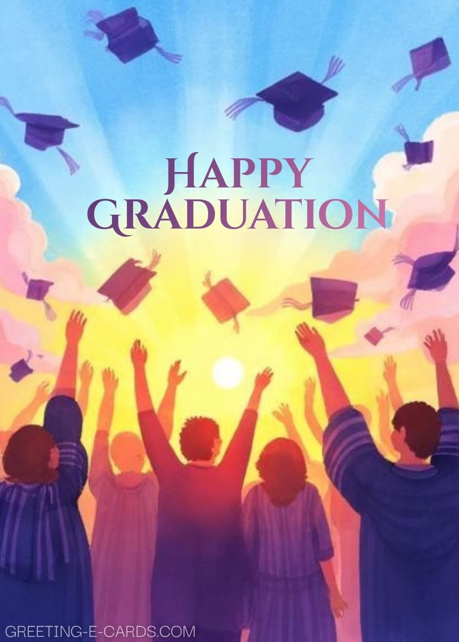 Happy Graduation E-Card with Tossing Caps - Free E-card no sign up