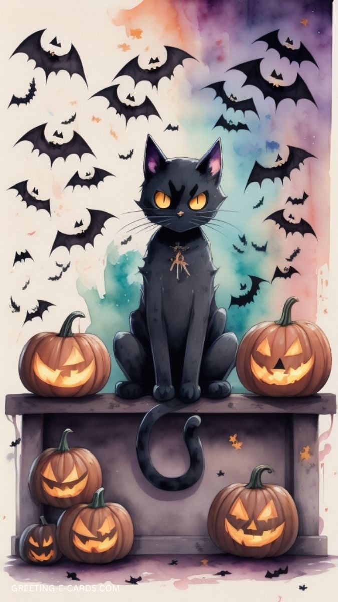 Spooky Black Cat Halloween Phone Wallpaper