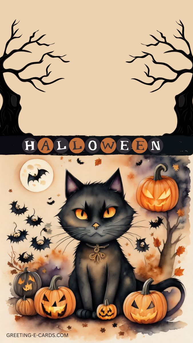 Spooky Black Cat Halloween Phone Wallpaper