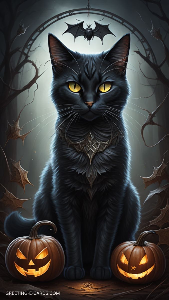 Spooky Black Cat Halloween Phone Wallpaper