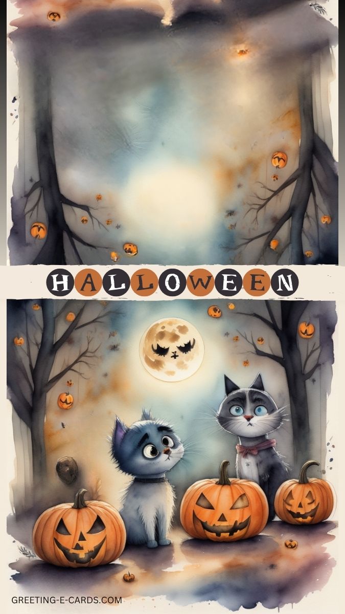 Spooky Halloween Cats Phone Wallpaper