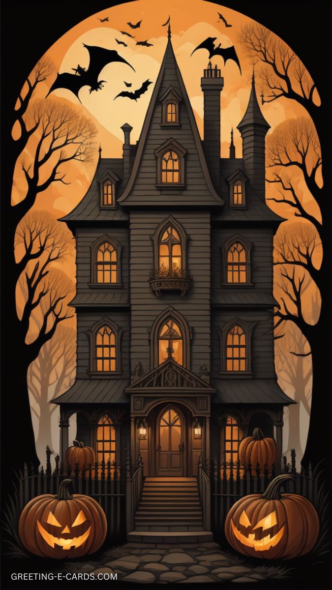 Spooky Halloween Haunted House Phone Wallpaper