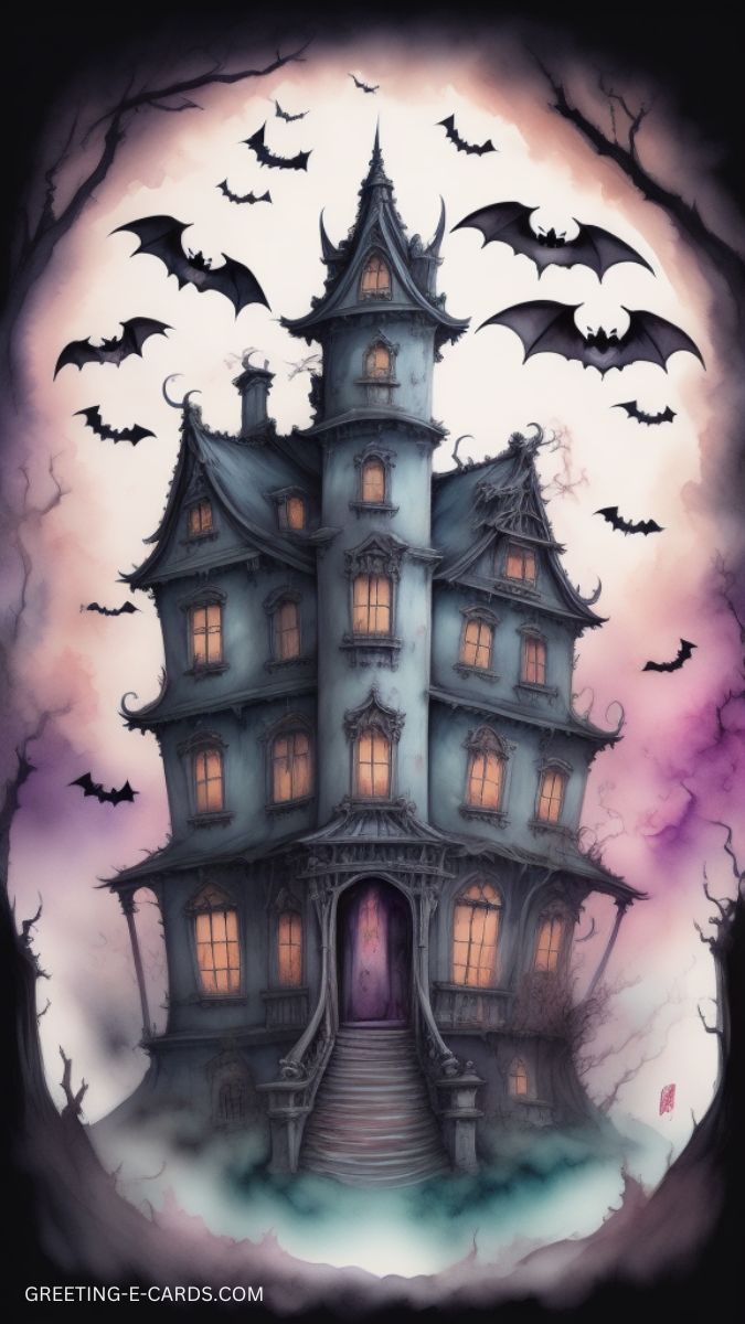 Spooky Haunted House Halloween Phone Wallpaper