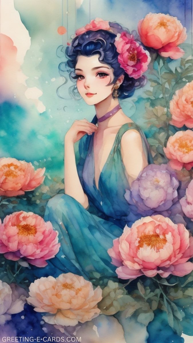 Elegant Peony Lady Phone Wallpaper