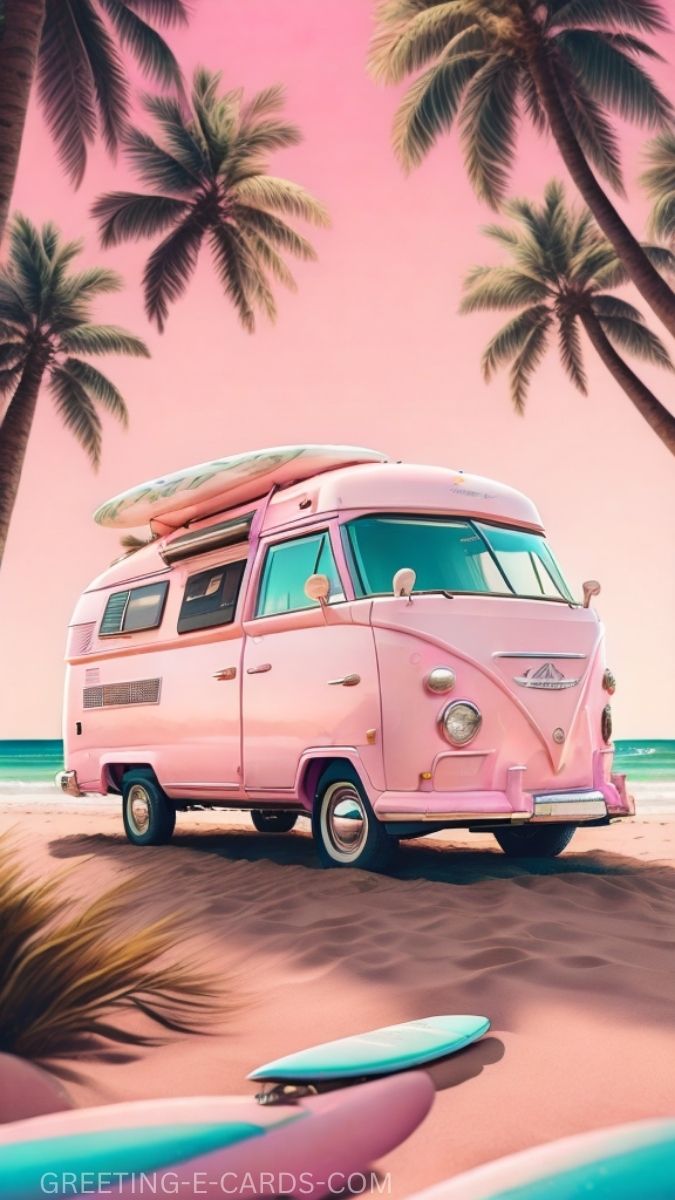 Pink Sunset Beach Mobile Wallpaper