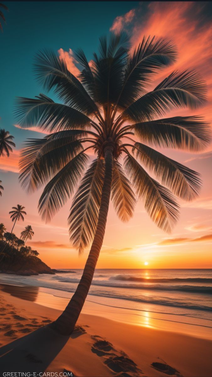 Sunset Palm Beach Phone Wallpaper