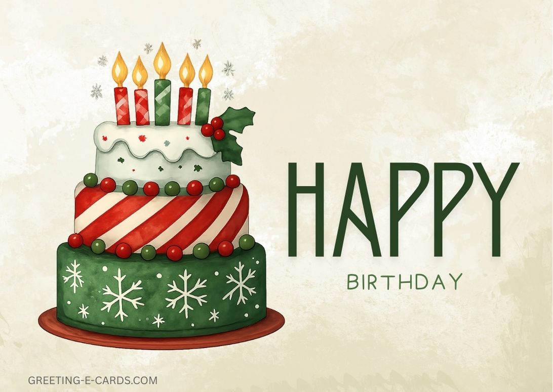 Christmas Style Birthday E-Card with Cake